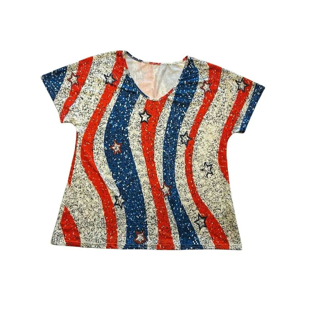 Stars & Stripes Patriotic Graphic Tee Women's XL Red White Blue Americana - Picture 4 of 8